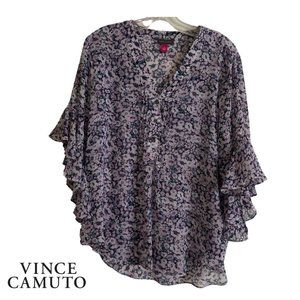 💕 Floral Ruffle Sleeve Blouse, M